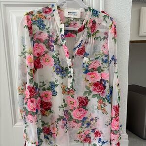 Alice Blue Floral Sheer Blouse - Pink and Blue